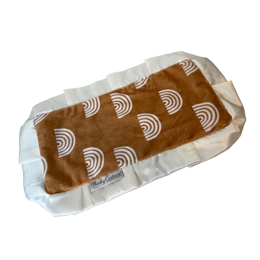 Minky Couture Mini Security Blanket Brown White Rainbow Satin Ruffle Lovey 19x11